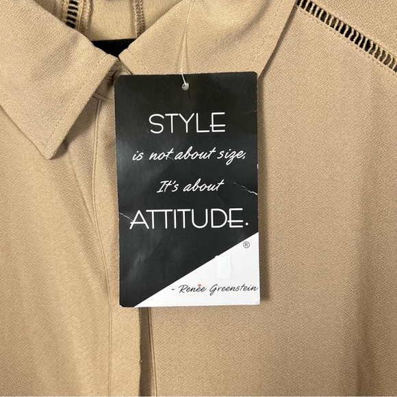 Attitudes by Renee | Tan Button Down Shirt - Picture 4 of 11